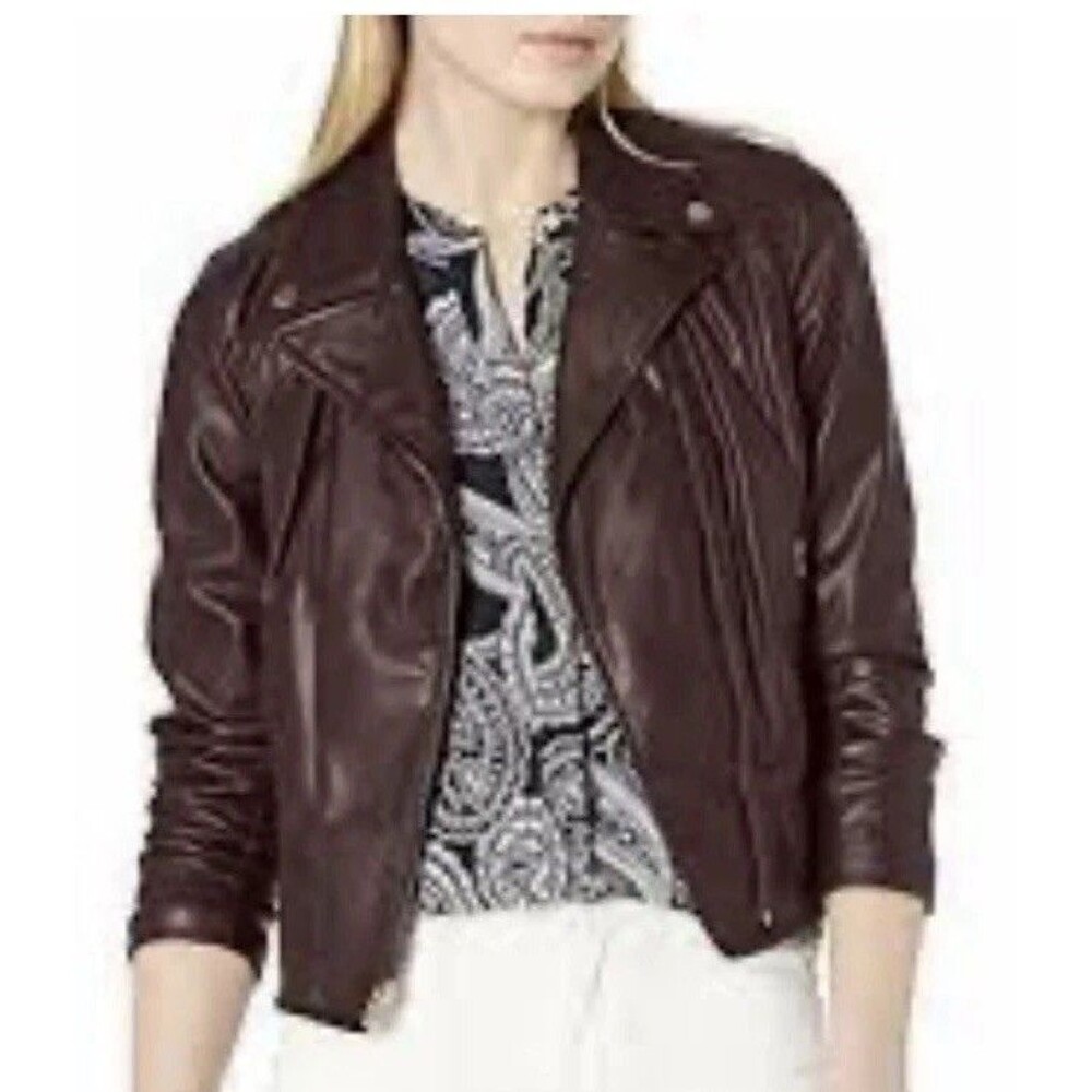 TOMMY HILFIGER Women's jacket Burgundy leather Motorcycle Jacket Size XS